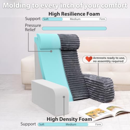XXL Bed Sitting Pillow with Armrests & Large Pockets - Dark Grey