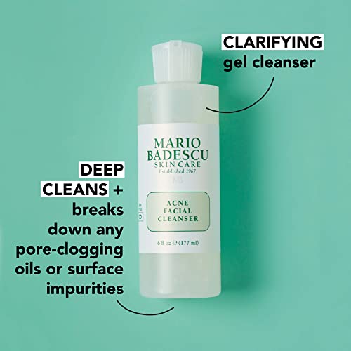 Mario Badescu Acne Facial Cleanser 6oz Pack of 2 - Oil-Free Salicylic Acid Face Wash for Oily & Combination Skin