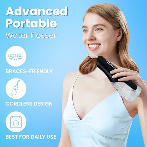 Advance Black Cordless Dental Water Flosser with 4 Modes & 8 Tips - 310ML