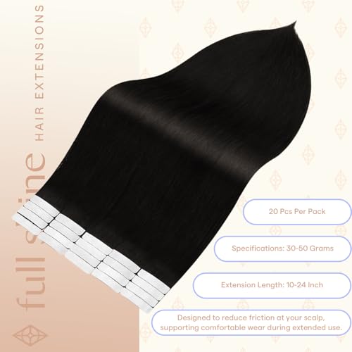 Fshine Natural Black Tape-In Hair Extensions 18 Inch #1B Remy Human Hair