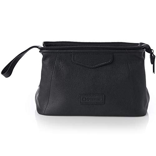 One Size Black Leather Toiletry Bag - Alpine Swiss Shaving Kit Dopp Case