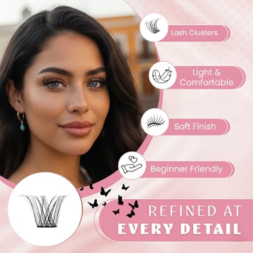 "Feather Me" Cluster Lashes, D Curl Mixed Length 10-18mm, Individual Volume Extensions, Soft and Comfortable