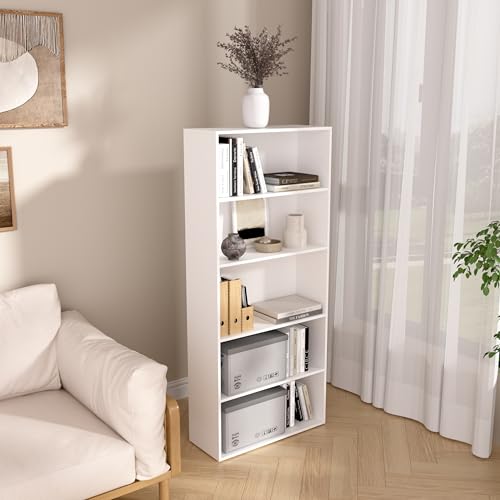 White 5-Tier Wooden Cube Book Shelf - 54 Inch Storage Organizer for Any Space