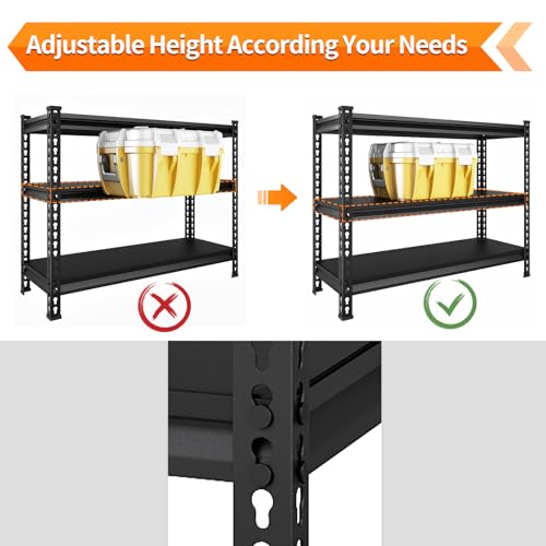 Heavy Duty 3-Tier Garage Shelving Unit - Black, 40W x 18D x 36H, Adjustable Storage