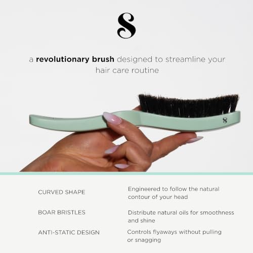 Curved Boar Bristle Hair Brush for Smoothing & Shine - Salon-Quality