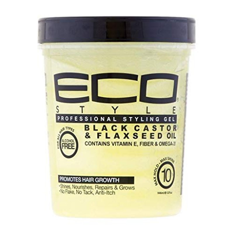 Ecoco Eco Style Gel - Black Castor Flaxseed Oil - Long Lasting Shine - Nourishes And Repairs Damaged Hair - Promotes Healthy Scalp - Provides Superior And Weightless Hold - Effortless Style - 32 Oz