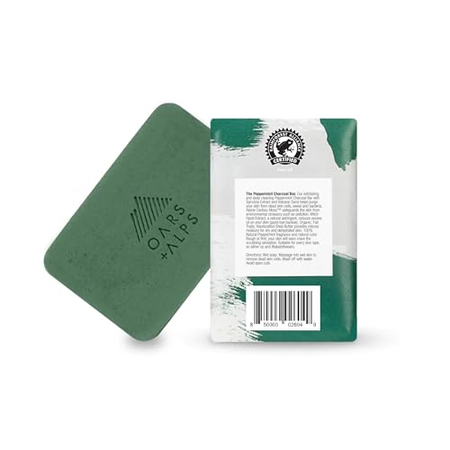Oars + Alps Exfoliating & Moisturizing Bar Soap for Men, Deep Cleaning Soap, Clean Ingredients, All Skin Types, Peppermint Charcoal, 3pk
