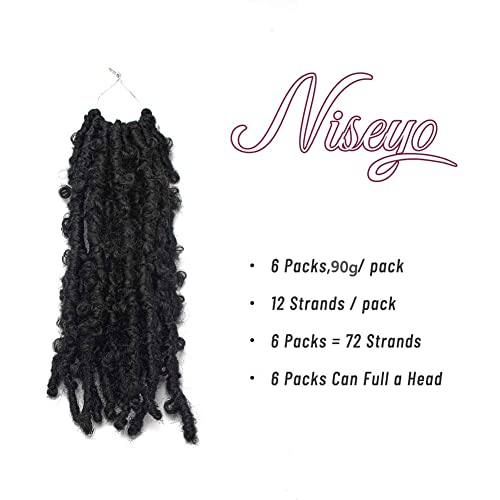 10 Inch Butterfly Locs Crochet Hair for Black Women - 6 Packs, Natural Black (1B)