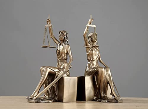 Lady Justice Statue Bookends - Decorative Sculpture for Home and Office, 10x5x4 Inches