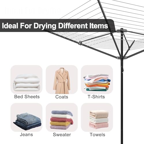 Heavy Duty Outdoor Umbrella Clothesline with 12 Lines & Adjustable Height