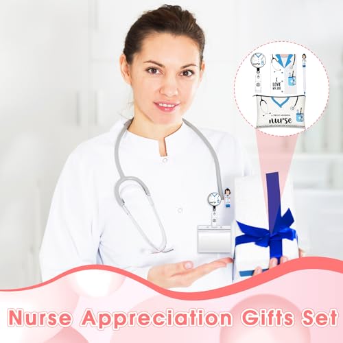 Yeaqee 48 Pcs Nurse Christmas Appreciation Gifts Set Bulk Include Makeup Cosmetic Bag Pocket Journal Notebooks Ballpoint Pen Badge Reel for Christmas Women Rn Assistant Student(Multicolor,Stethoscope)