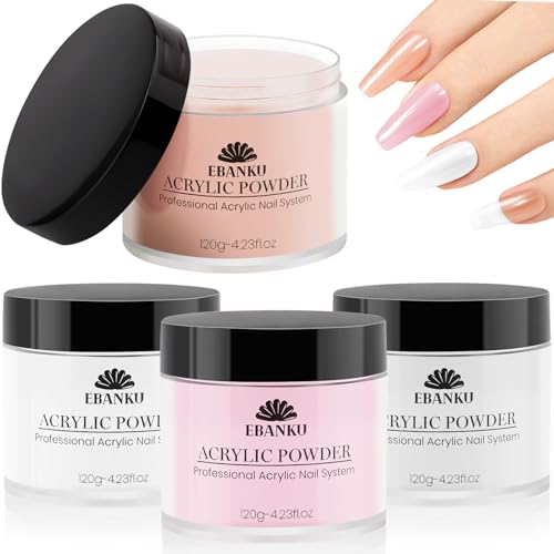 Acrylic Powder Set Nude Pink Milky White Clear 4 Colors - 4.23oz Each