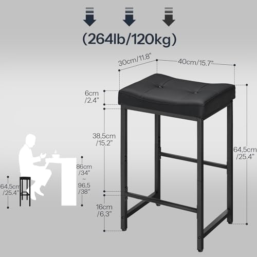 Counter Height Saddle Bar Stools with PU Upholstery - Black, 25.4"