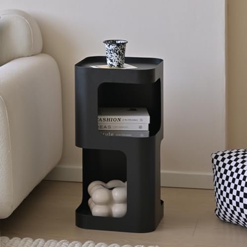 Small Metal Side Table with Storage Shelf - Black Trumpet Variant, Space-Saving Nightstand for Living Room & Bedroom