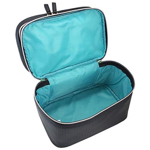 Conair Travel Makeup Bag, Large Toiletry and Cosmetic Bag, Perfect Size for Use At Home or Travel, Five Piece Train Case Set in Black