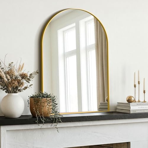 AMOISE Gold Arched Wall Mirror 30x20 Inches, Pack of 2 - Elegant Bathroom Vanity Decor