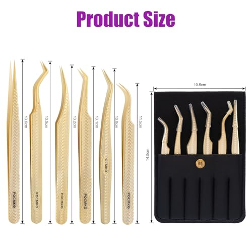 6-Pack Eyelash Tweezers Set for Lash Extensions - Precision Lash Tool Kit