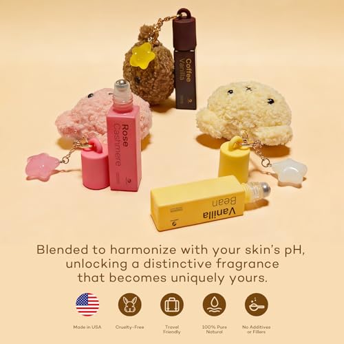 Purefittech Rose Cashmere Pheromone Perfume Roll-On with Bear Keychain, All-Day Fresh 10ml