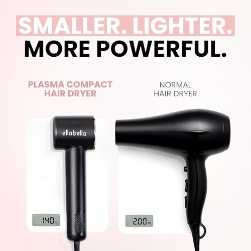 Ella Bella Compact Plasma Hair Dryer Black - Rapid Drying & Quiet Styling