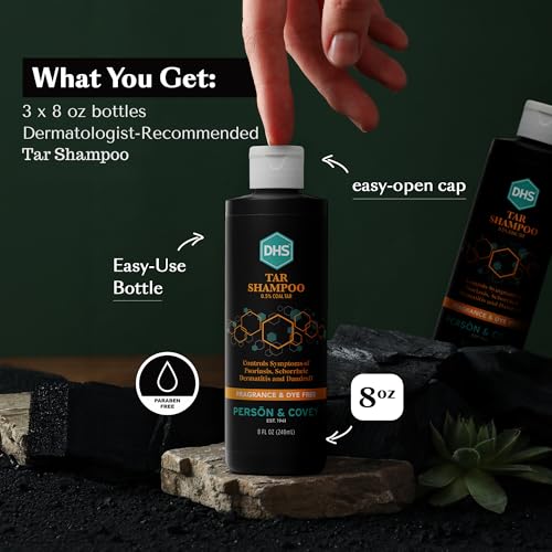 DHS Coal Tar Shampoo Unscented 8 Fl Oz Pack of 3 - Scalp Care for Itching & Dandruff
