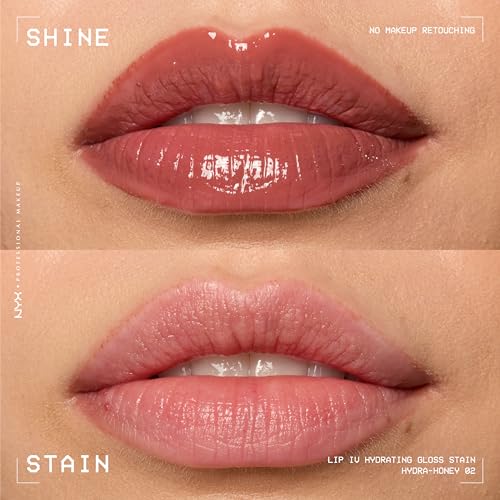 NYX PROFESSIONAL MAKEUP Lip IV Hydrating Glossy Lip Stain, Long-Lasting, Tinted, Vegan Formula with 12 HR Hydration - Hydra Honey (Brown)