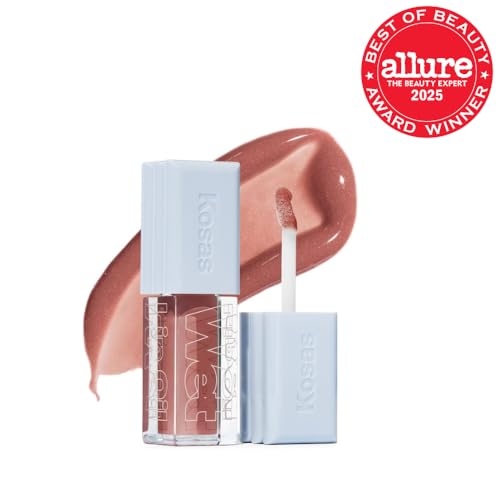 Kosas Unbuttoned Hydrating Lip Oil Gloss with Hyaluronic Acid & Peptides - Non-Sticky, Sheer Tint
