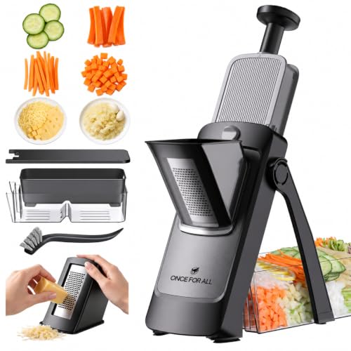 ONCE FOR ALL Safe Mandoline Slicer Pro 4th Gen Black with Large Container & Airtight Lid