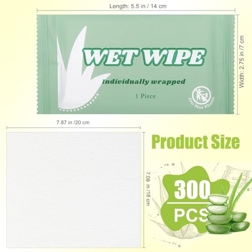 300pcs Body Wet Wipes Individually Wrapped, Unscented Hand Wipes Packets Travel Size