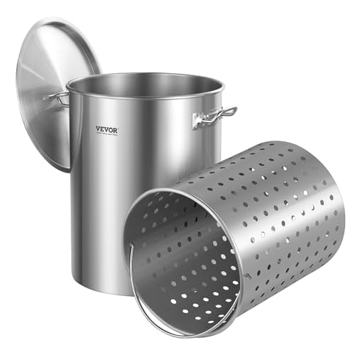 35.9 Quarts Stainless Steel Stockpot - Heavy Duty Commercial Cooking Pot with Lid & Basket