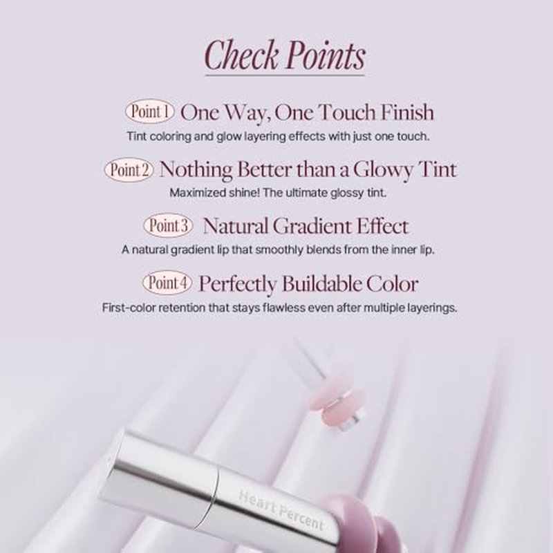 Heart Percent Dote On Mood One Way Glowy Tint, Glass-like High Shine Glossy Finish w/Long-Lasting Luminous Color Lip Stain for Glowy Look, #11.Dawn Mauve