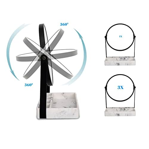 Vanity Mirror With Marble Tray, Two-Sided 6 Inches 1X/3X Magnification Makeup Mirror With Stand, Table Mirror