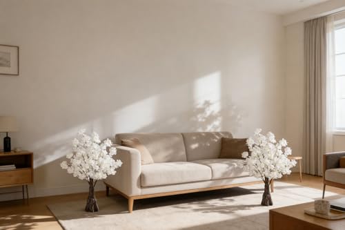 White Faux Cherry Blossom Tree - 3.6Ft Lifelike Home Decor, 2 Pack