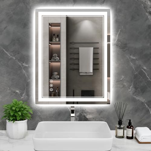 Wedhouc 24x32 Inch LED Bathroom Mirror with Lights, Dimmable, Anti-Fog, Wall Mount