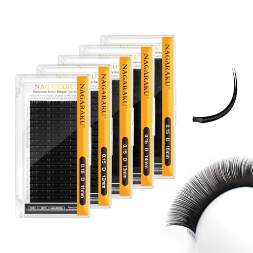 Nagaraku Flat Ellipse Lash Extensions 0.15D 11/12/13/14/15mm - 5 Trays Black