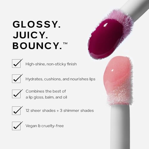 Saie Glossybounce - Hydrating Lip Gloss and Tinted Lip Oil Hybrid with Hyaluronic Acid & Jojoba Oil for Non-Sticky, Ultra-Shiny, Plump & Soft Lips - Everyday Makeup Essential - Burst (.17 oz)