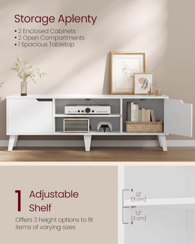 VASAGLE White 58-Inch TV Stand for 65 Inch TV with Adjustable Shelf - Modern Entertainment Center