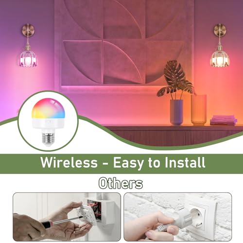 Tulip Amber Battery Operated Wall Sconce Set of 2 - Wireless Dimmable RGB Lamps with Remote