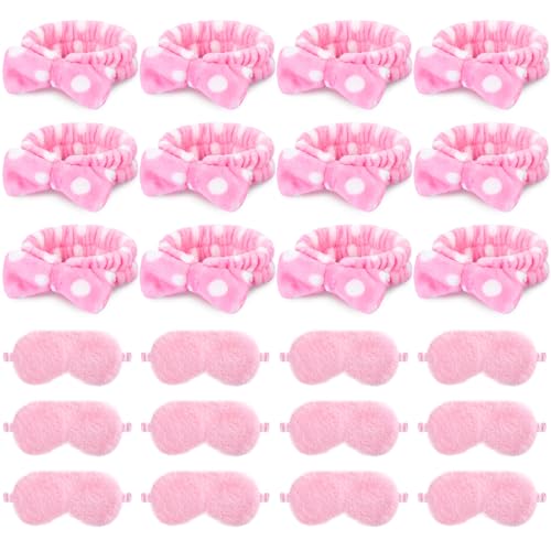 Maiteenly 24-Piece Pink Dot Spa Sleepover Party Favors Set with Headbands and Eye Masks for Women and Adults - Bulk