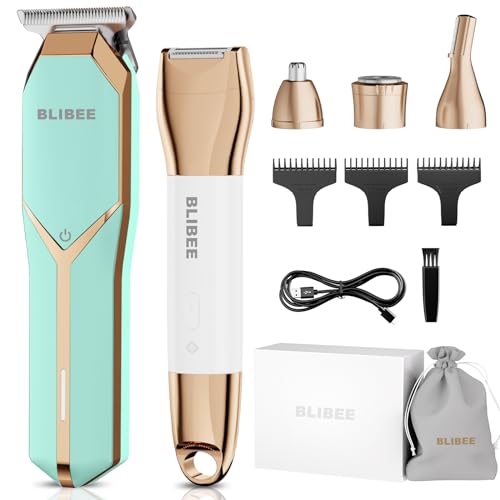 Hair Clippers & 1 Bikini Trimmer - Waterproof Electric Clippers & 4 in 1 Bikini Trimmer Set, Deluxe Wet/Dry Body Shaver for Nose Eyebrows Beard Pubic Hair, Green