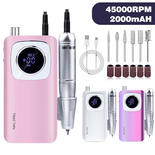 Electric Nail Drill Machine Set 45000RPM with LCD Screen for Acrylic Gels Nails - White