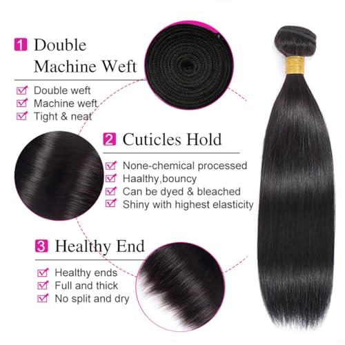 Black Straight Human Hair Bundles 14 Inch - Natural Virgin Brazilian Hair
