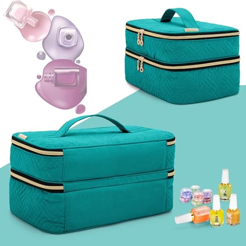 BAFASO Nail Polish Organizer Holds 40 Bottles (15ml - 0.5 fl.oz), Nail Polish Case with Manicure Tools Storage Sections (Patented Design), Teal