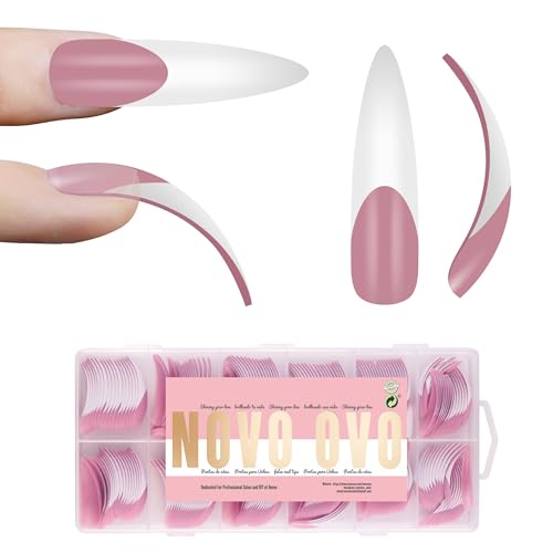 XXL Curved Stiletto Almond French Tip Nail Tips - 240 pcs Full Cover Fake Extensions