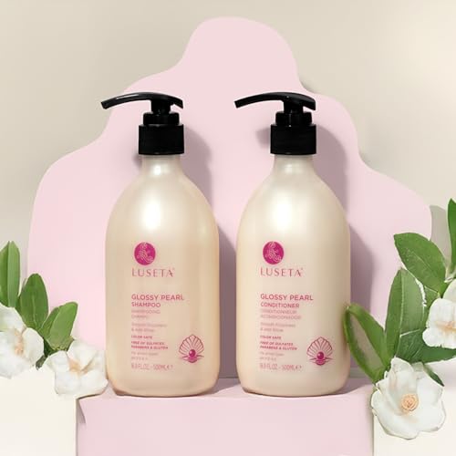 Luseta Glossy Pearl Shampoo & Conditioner Set - 16.9 Fl Oz Pack of 2, Color Safe, Hydrating, Frizz Taming