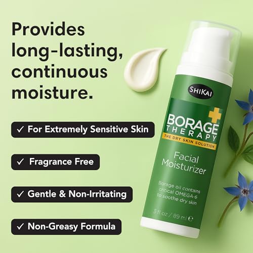 ShiKai Borage Therapy Facial Moisturizer | Unscented Cream for Face & Neck | Daily Skin Lotion for Dry or Sensitive Skin | Non-Greasy, Gentle Formula