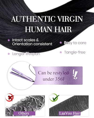 LaaVoo Micro Link Hair Extensions Human Hair 18 Inch Jet Black - Variation A1-Micro #1-Jet Black / 50g