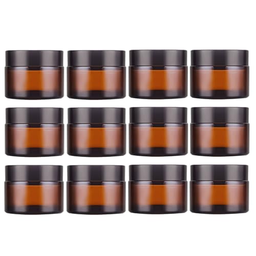 1 Oz Amber Glass Jars with Lids & Liners – 12 Pack Cosmetic Container Set