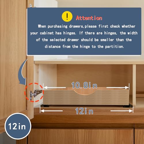 Pull Out Cabinet Drawers - 12'W x 21'D, Solid Beechwood, Soft Close, Easy Installation