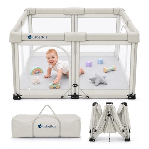 Foldable Baby Playpen 50x50 Inch Beige - Safe Portable Toddler Play Area