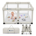 Foldable Baby Playpen 50x50 Inch Beige - Safe Portable Toddler Play Area